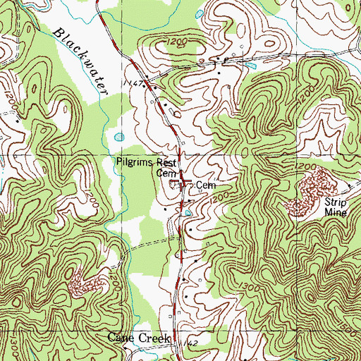 Topographic Map of Pilgrims Rest Cemetery, KY
