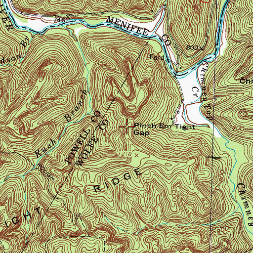 Topographic Map of Pinch-Em Tight Gap, KY