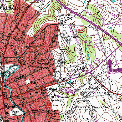 Topographic Map of Pine Hill Cemetery, KY