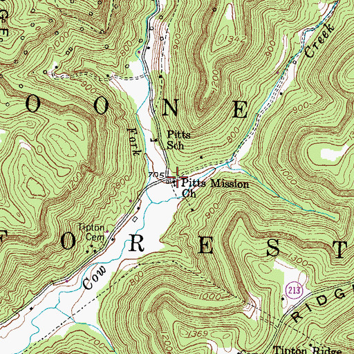 Topographic Map of Pitts Mission Church, KY