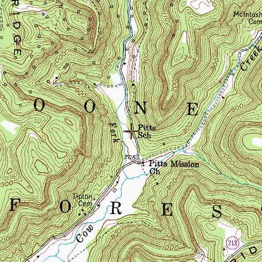 Topographic Map of Pitts School, KY
