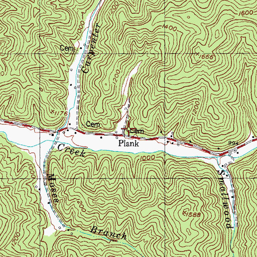Topographic Map of Plank, KY