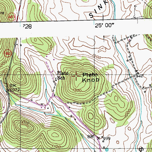 Topographic Map of Plato Knob, KY