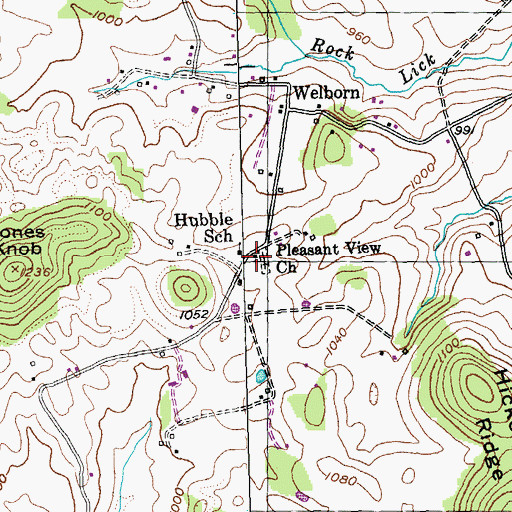 Topographic Map of Pleasant View Church, KY
