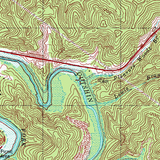 Topographic Map of Pleasure Woods Branch, KY