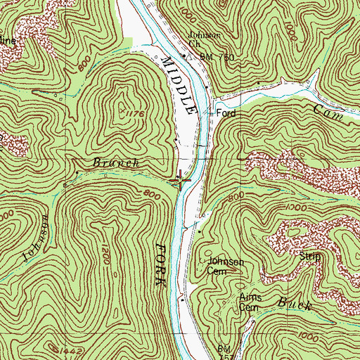 Topographic Map of Polly Johnson Branch, KY