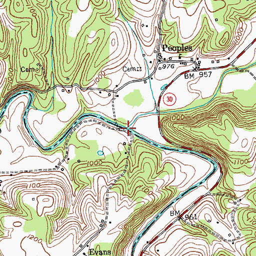 Topographic Map of Pond Creek, KY