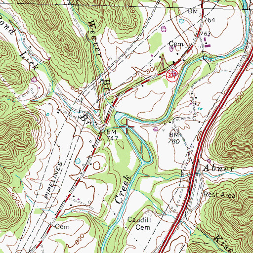 Topographic Map of Pond Lick Branch, KY