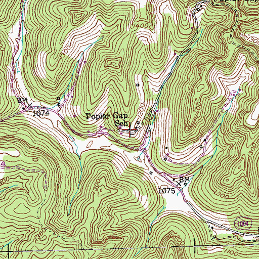 Topographic Map of Poplar Gap School, KY