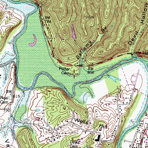 Topographic Map of Potter Cemetery, KY