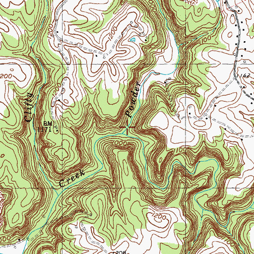 Topographic Map of Powder Mill Creek, KY