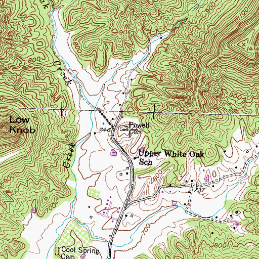 Topographic Map of Powell Cemetery, KY