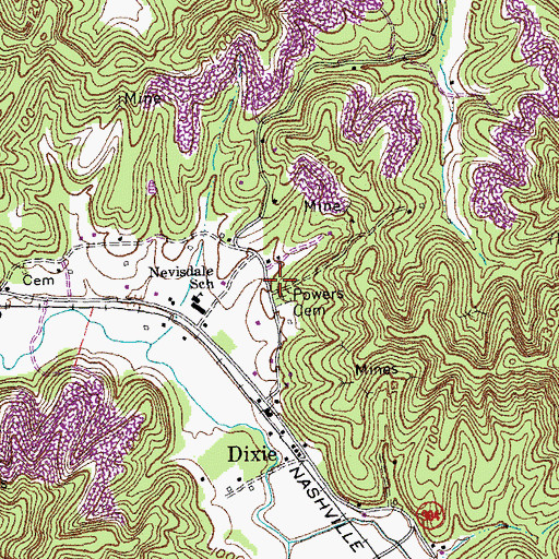 Topographic Map of Powers Cemetery, KY