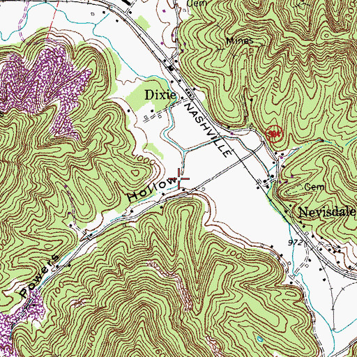 Topographic Map of Powers Hollow, KY