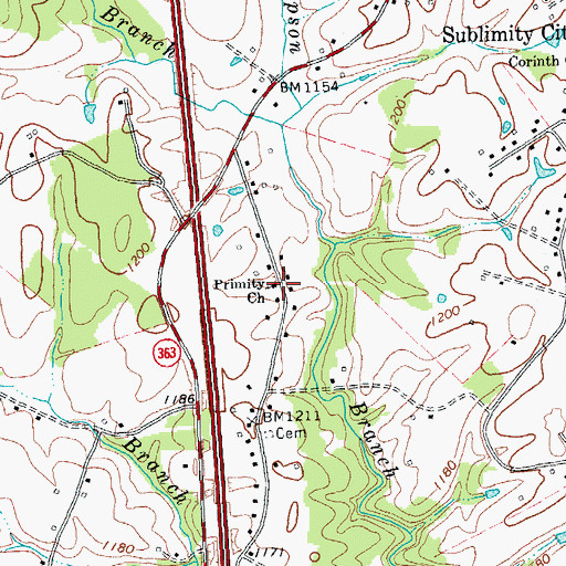 Topographic Map of Primity Church, KY