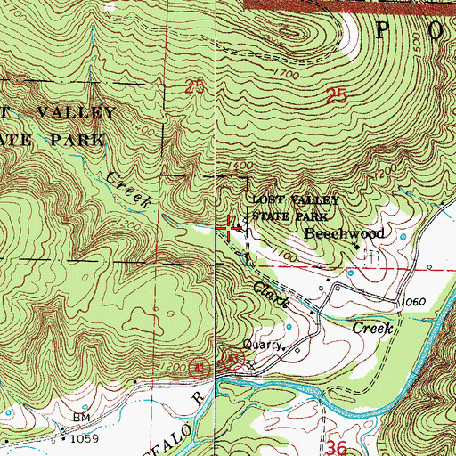 Topographic Map of Lost Valley State Park, AR