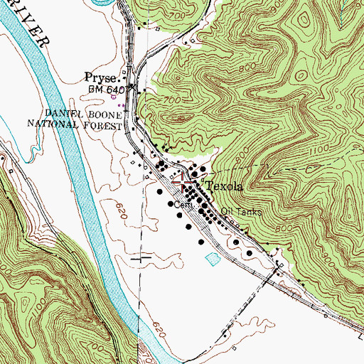 Topographic Map of Pryse, KY