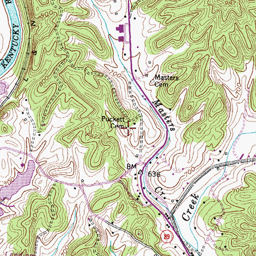 Topographic Map of Puckett Cemetery, KY