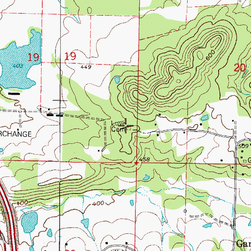 Topographic Map of Love Cemetery, AR