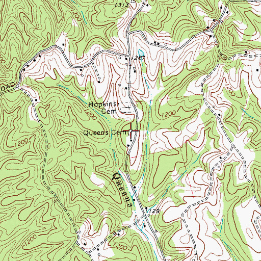 Topographic Map of Queens Cemetery, KY