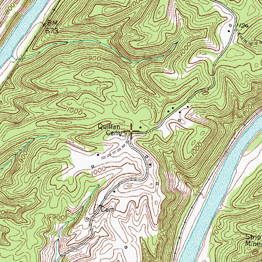 Topographic Map of Quillan Cemetery, KY