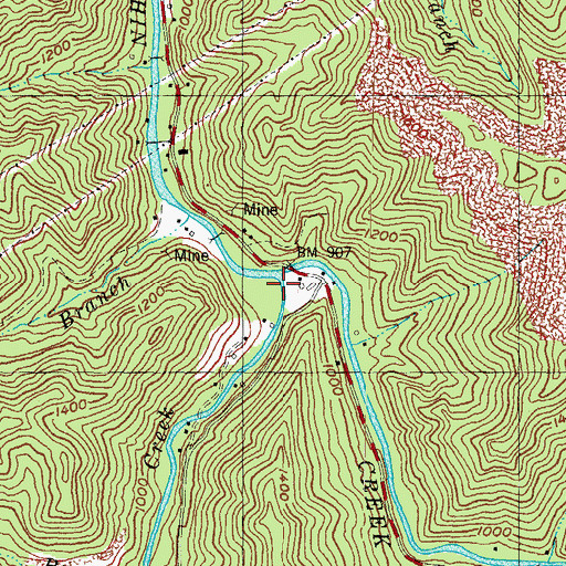 Topographic Map of Raccoon Creek, KY