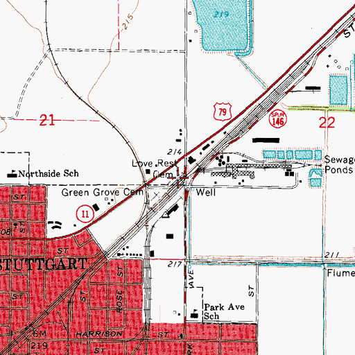Topographic Map of Love Rest Cemetery, AR