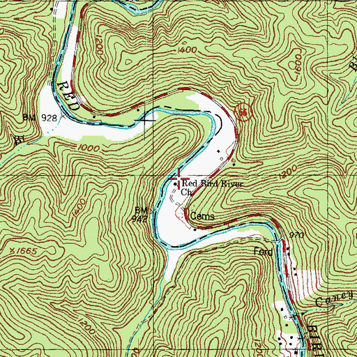 Topographic Map of Red Bird River Church, KY
