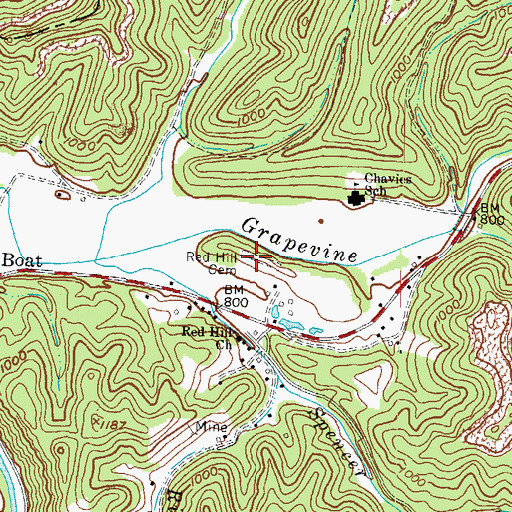 Topographic Map of Red Hill Cemetery, KY