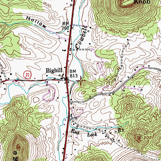 Topographic Map of Red Lick Branch, KY