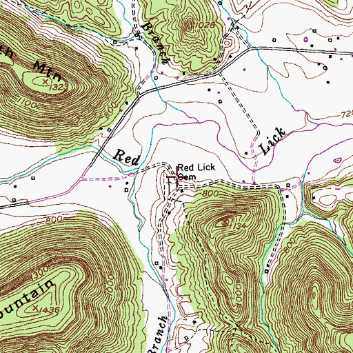 Topographic Map of Red Lick Cemetery, KY