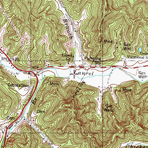 Topographic Map of Reed Branch, KY