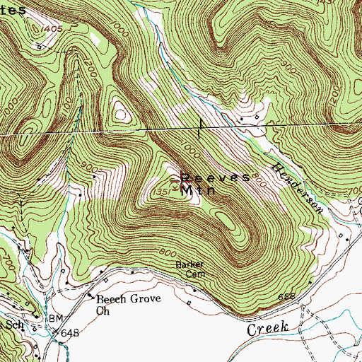 Topographic Map of Reeves Mountain, KY