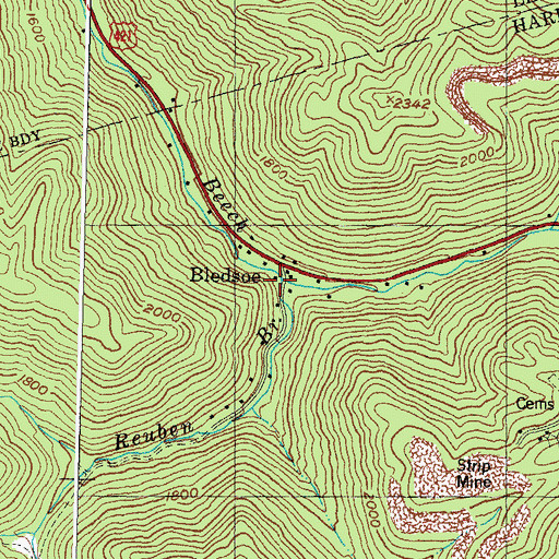 Topographic Map of Reuben Branch, KY