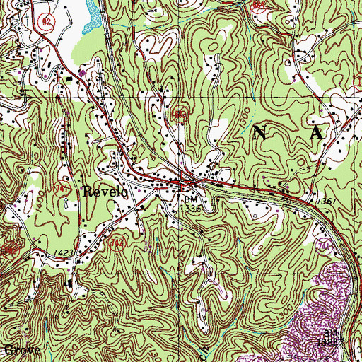 Topographic Map of Revelo, KY