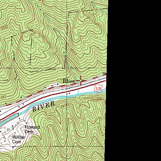Topographic Map of Rhea, KY