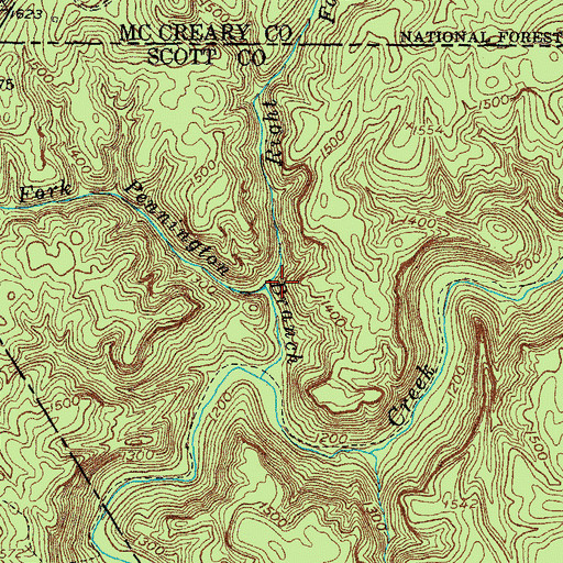 Topographic Map of Right Fork Pennington Branch, TN
