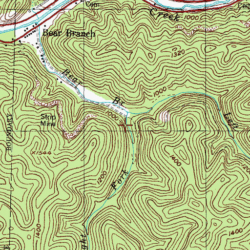 Topographic Map of Right Fork Bear Branch, KY