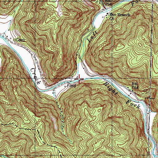 Topographic Map of Right Fork Buffalo Creek, KY