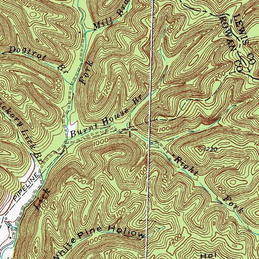 Topographic Map of Right Fork Burnt House Branch, KY