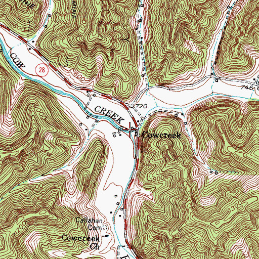 Topographic Map of Right Fork Cow Creek, KY