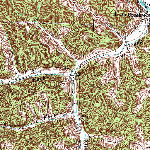 Topographic Map of Right Fork Jetts Creek, KY