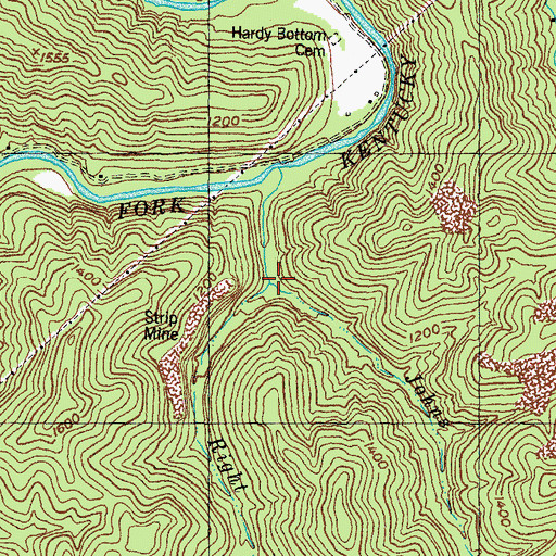 Topographic Map of Right Fork Johns Creek, KY