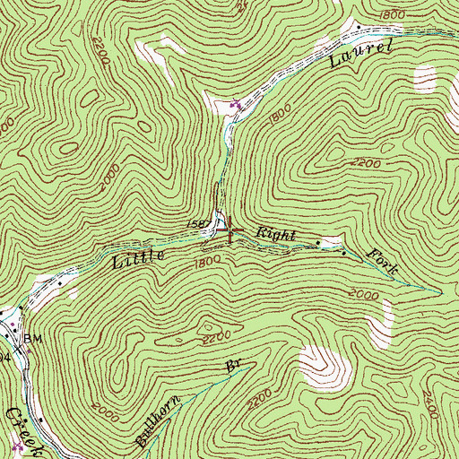 Topographic Map of Right Fork Little Laurel Creek, KY