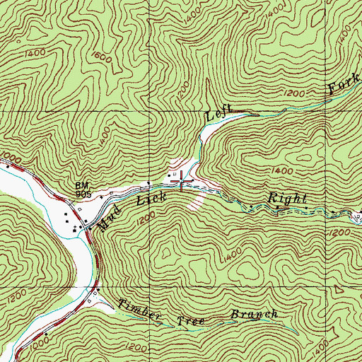 Topographic Map of Right Fork Mud Lick, KY