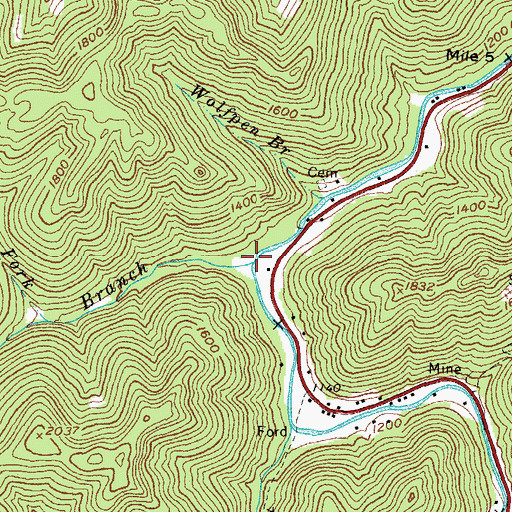 Topographic Map of Right Fork Oldhouse Branch, KY