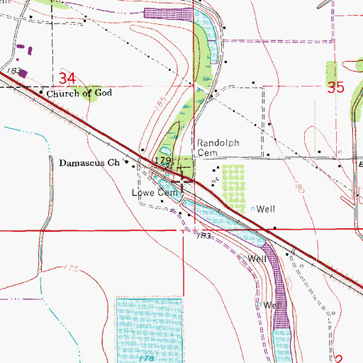 Topographic Map of Lowe Cemetery, AR