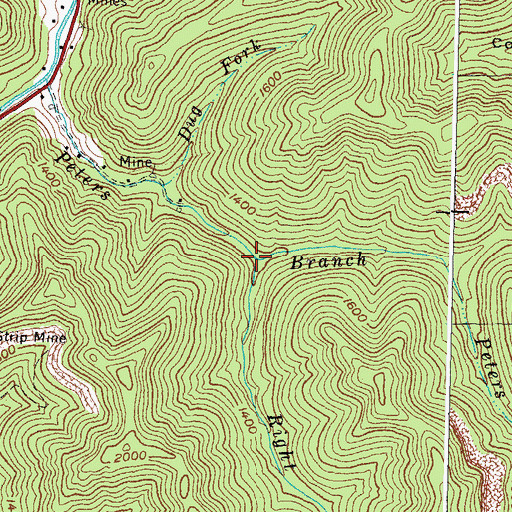 Topographic Map of Right Fork Peters Branch, KY
