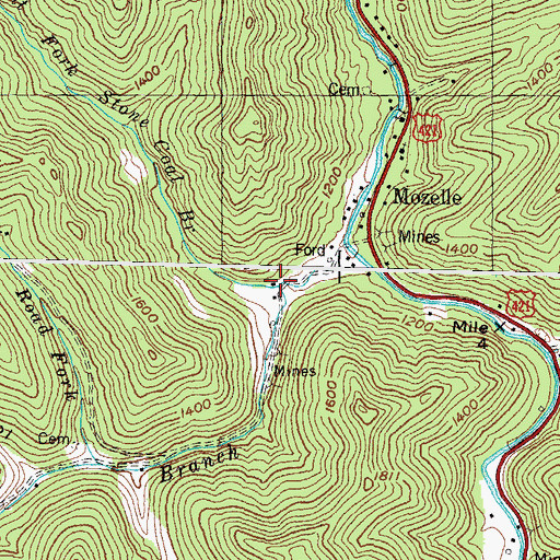Topographic Map of Right Fork Stone Coal Branch, KY