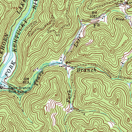 Topographic Map of Right Fork Trace Branch, KY